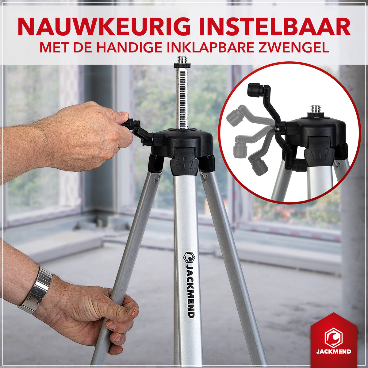 JACKMEND 4D Kruislijnlaser USB-C Oplaadbaar Digitaal Display Inclusief Statief - 50 Meter Meetbereik