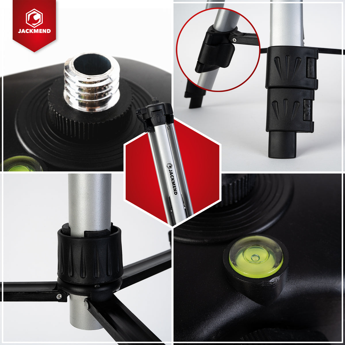 JACKMEND Stativ für 4D-Kreuzlinienlaser – verstellbares Dreibeinstativ inklusive Aufbewahrungstasche – von 52 bis 145 cm – 50 kg Tragfähigkeit – 5/8-Zoll-Gewinde